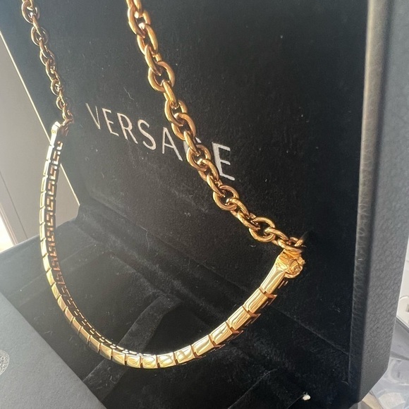 Versace Greca Key Tribute Goldtone Choker Necklace - Picture 12 of 12